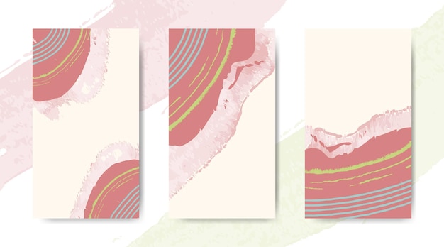 Collection of abstract hand drawn aesthetic minimal watercolor background for social media stories