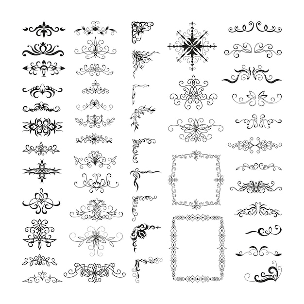 Collection of abstract handdrawn calligraphic vignettes