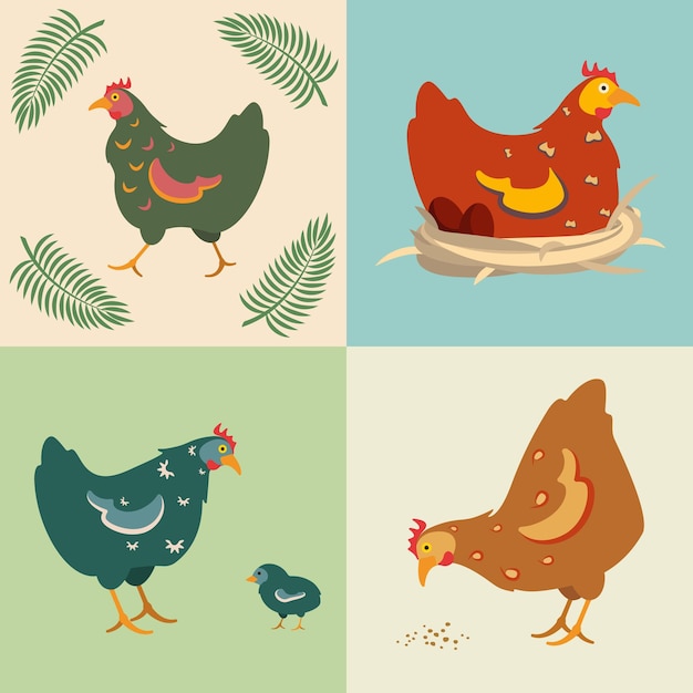 Collection of abstract hens Easter concept art