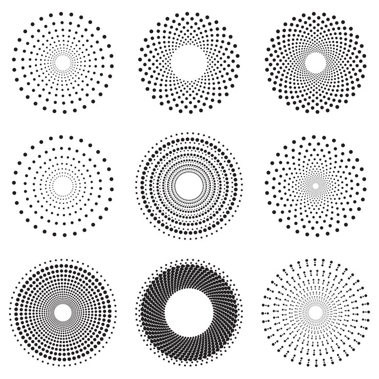 Vector collection of abstract symbol of circular dotted pattern