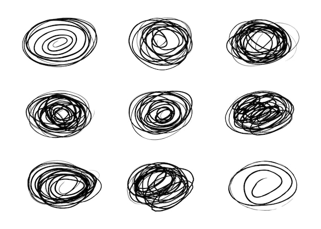 Vector collection of abstract thin line circle doodles