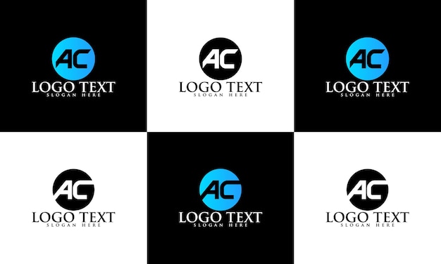 Collection of ac letter logos with line styles. Set of abstract initial letter a and letter c logo