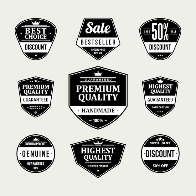 Vector collection advertising badge stickers black vintage frame premium quality sale best price vector