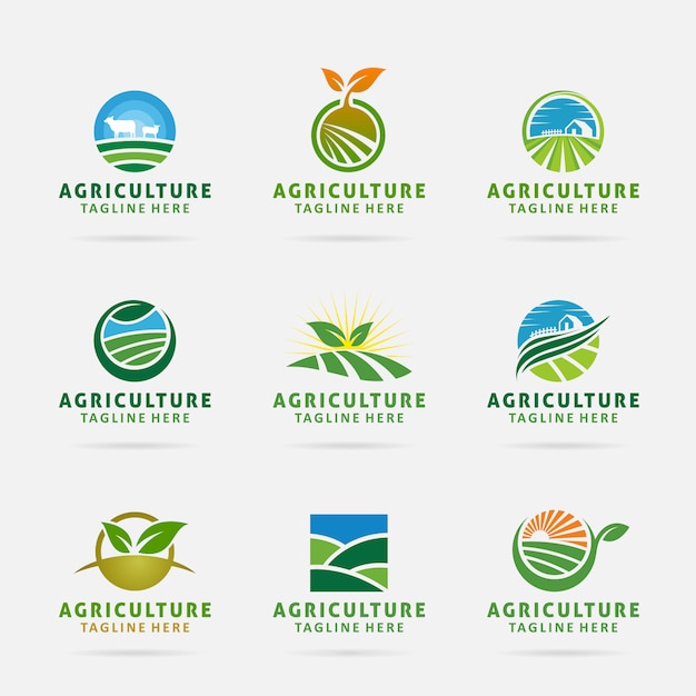 Vettore collezione di logo design di agricoltura