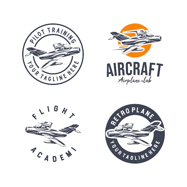 Collection of Aircraft academy logo Plane pilot school and training logo design template