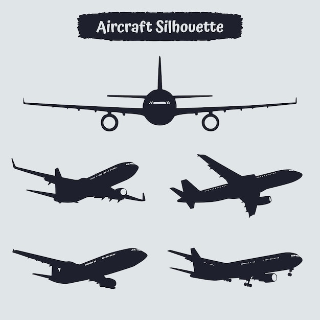 Collection of Airplane black silhouettes