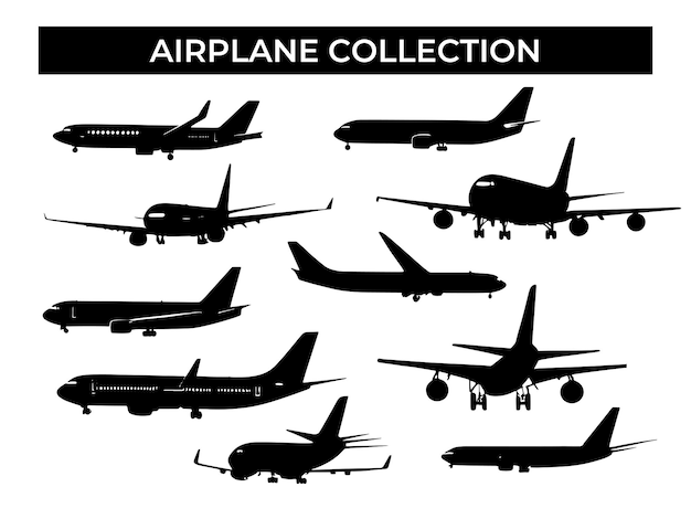 Collection of Airplanes Silhouettes on a White Background