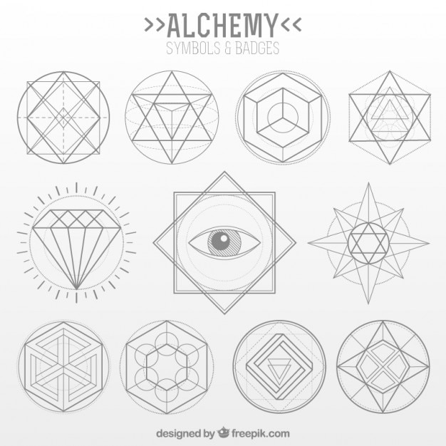 Collection of alchemy symbol in linear style