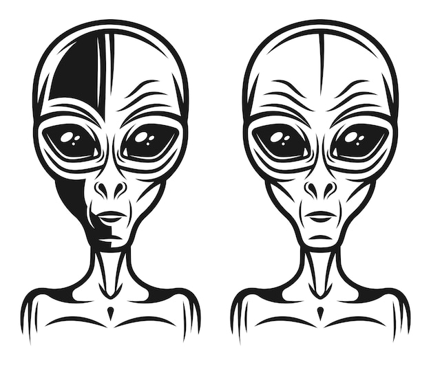 Collection of alien head isolated on white