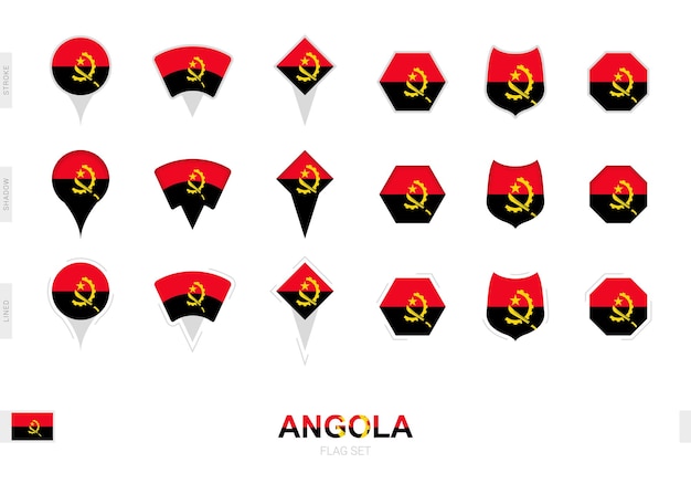 Collection of the Angola flag in different shapes and with three different effects