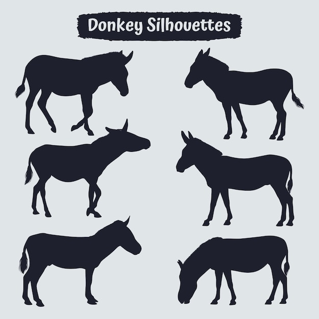 Collection of animal donkey silhouette vector