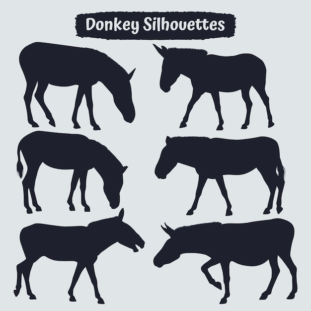 Collection of animal donkey silhouette vector