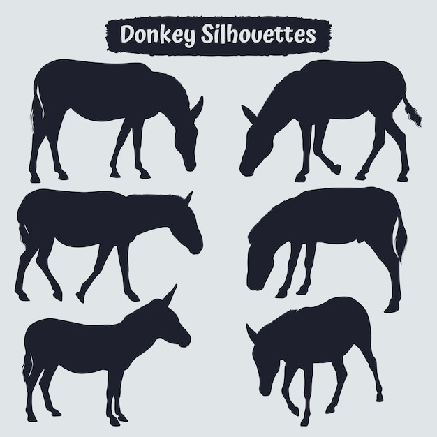 Collection of animal donkey silhouette vector
