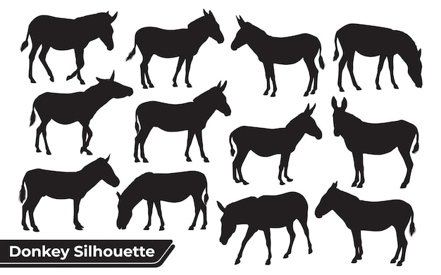 Collection of animal Donkey Silhouette Vector