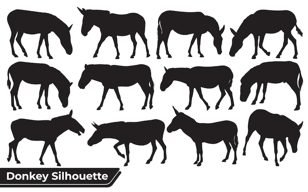 Raccolta di animali asino silhouette vettore