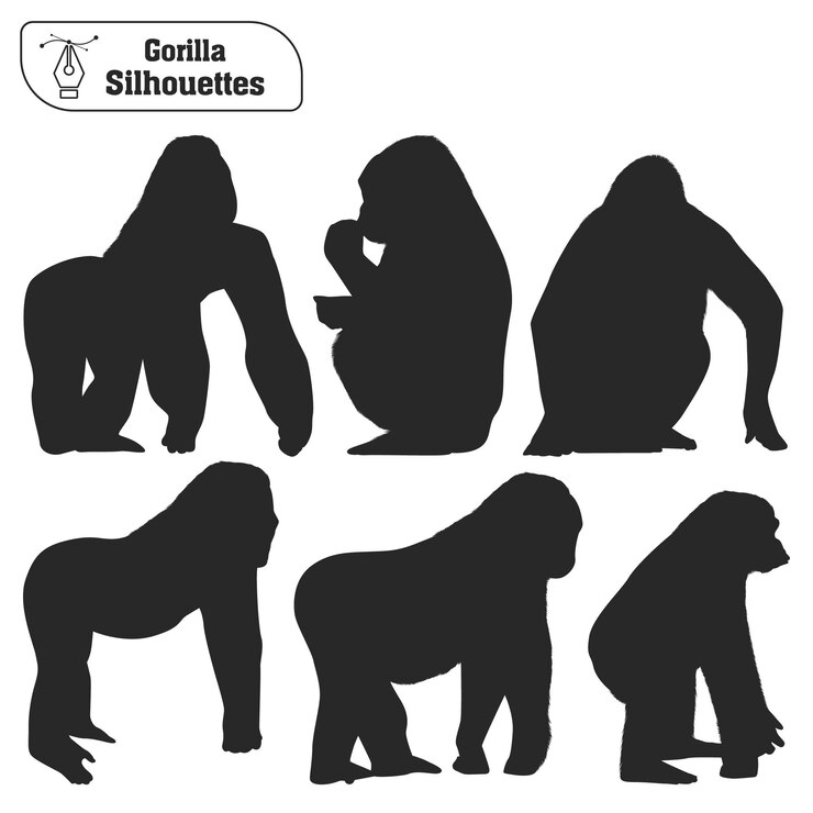Collection of Animal gorilla silhouette in different poses