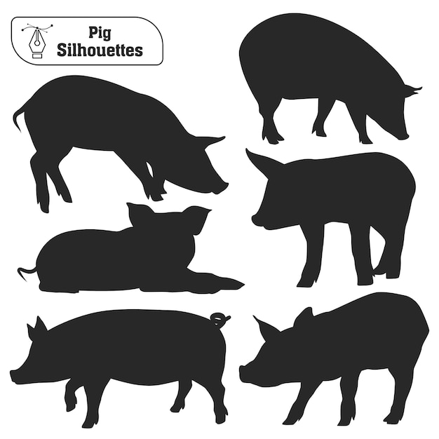 Collection of Animal Pig silhouette in different poses