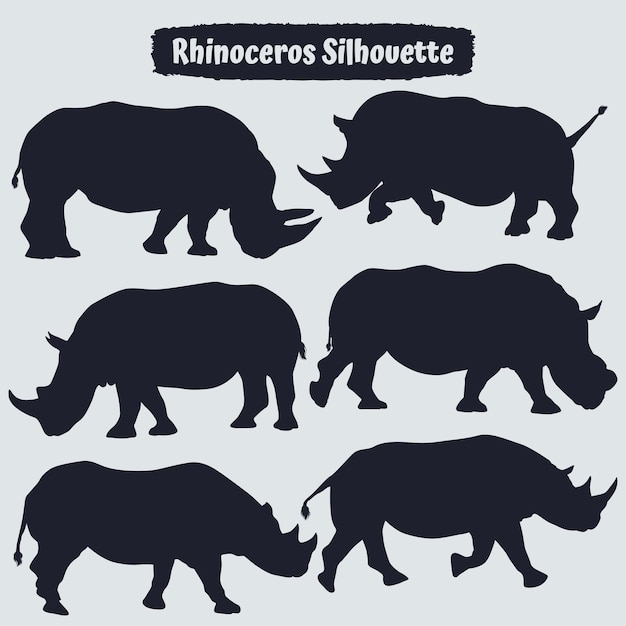 Collection of animal Rhinoceros Silhouette in different poses