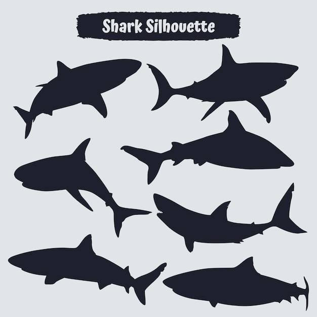 Collezione di animali shark silhouette in diverse pose