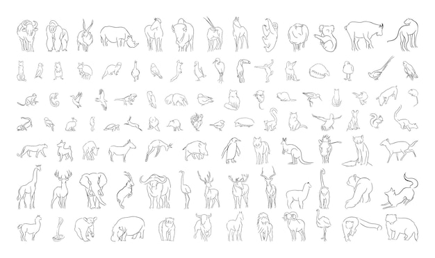 Collection of animals in a linear style