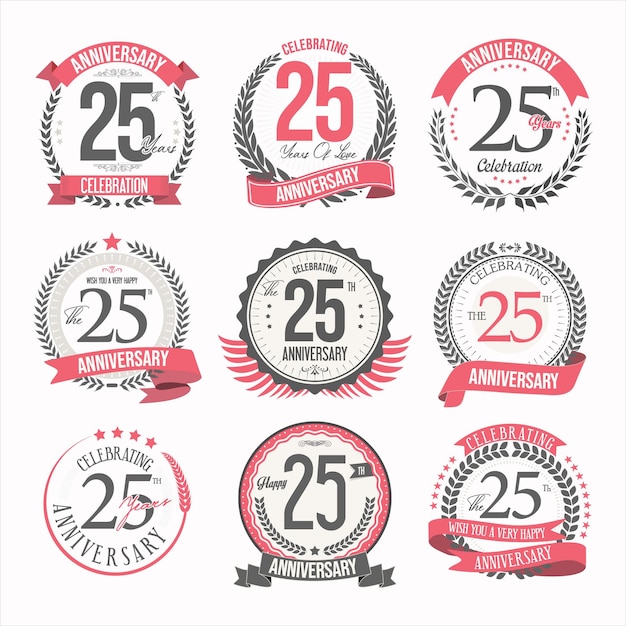 Vector collection of anniversary badges and labels retro design