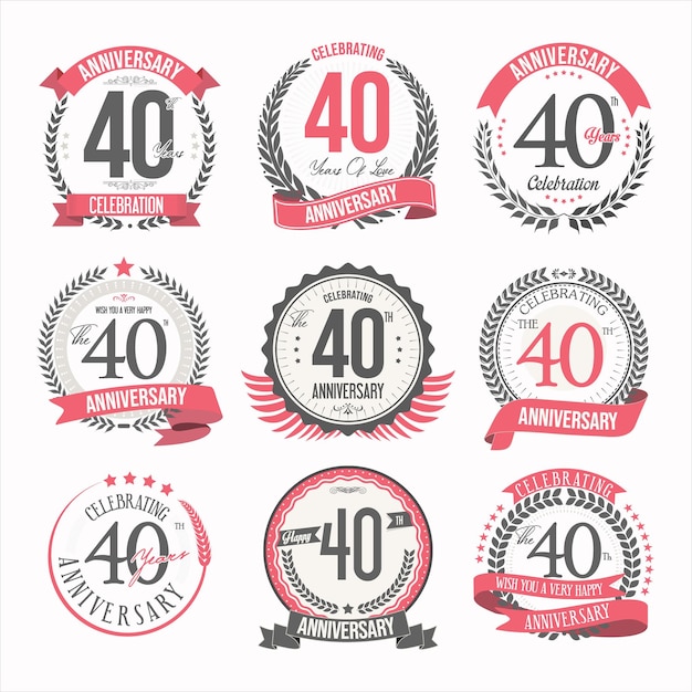 Vector collection of anniversary badges and labels retro design