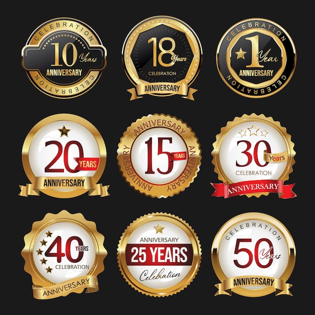 Collezione di badge d'oro anniversario