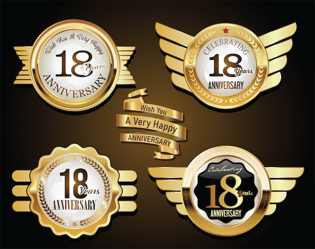 Collection of anniversary golden retro vintage labels