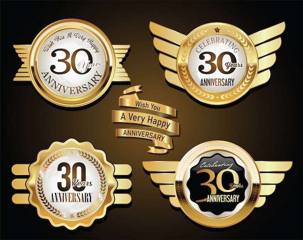 Collection of anniversary golden retro vintage labels