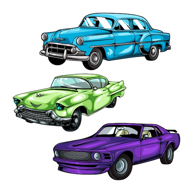 COLLECTION OF ANTIQUE CARS WITH OLD STYLE