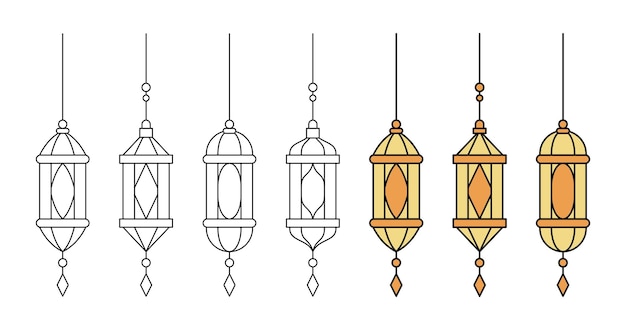 Collezione di ornamenti di lanterne arabe semplice vettore isolato su sfondo bianco