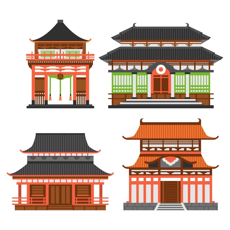 Vector collection of architectural japanese temple