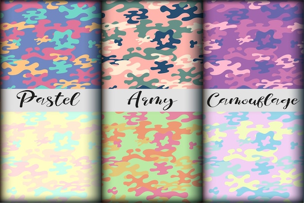 Collection of Army and military camouflage pattern for camo background with pastel colors