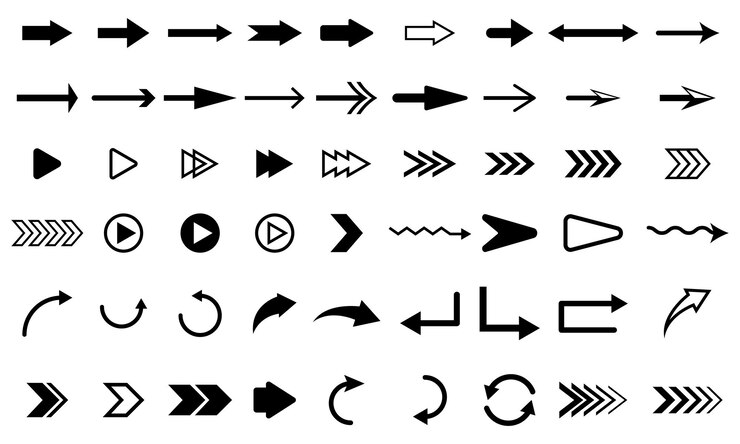 Vector collection of arrow icons different shapes isolated on white background