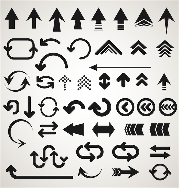 Collection of arrow shapes isolated on gray background