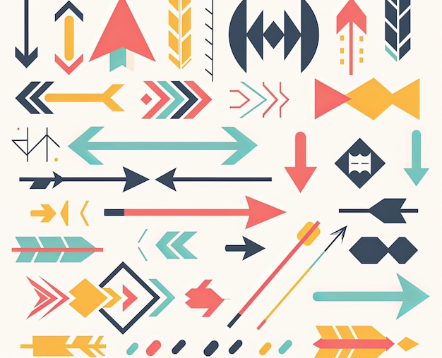 A collection of arrows and arrows on a white background