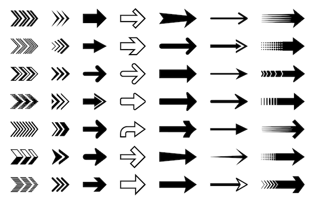 a collection of arrows with arrows pointing to the right