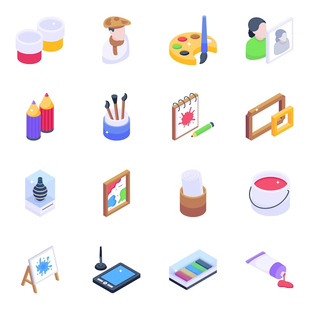 Collection of Art and Craft Isometric Icons