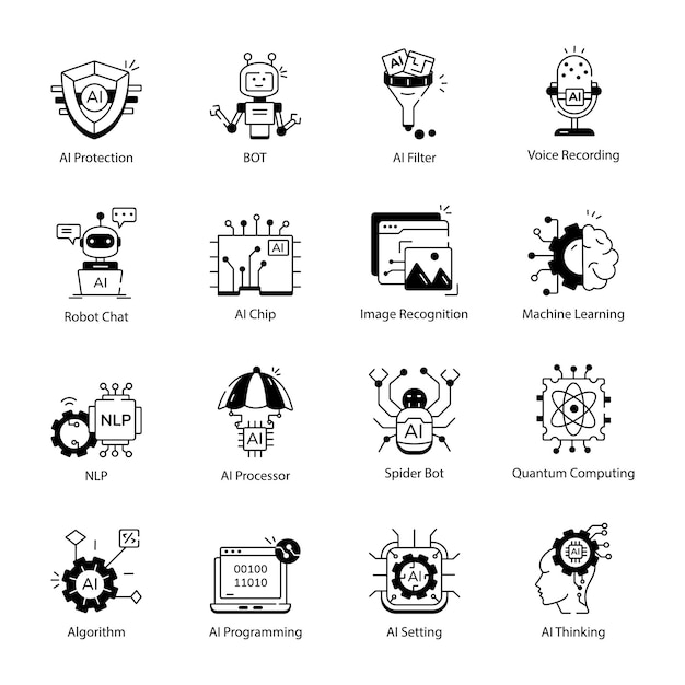 Vector collection of artificial intelligence linear icons