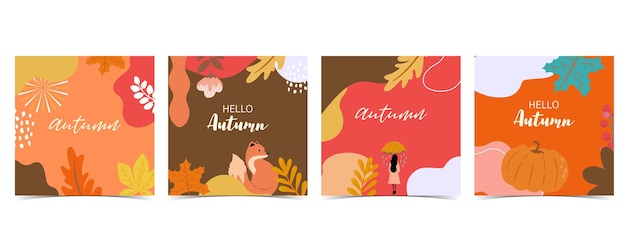 Vector collection of autumn background set with fox,woman,frame