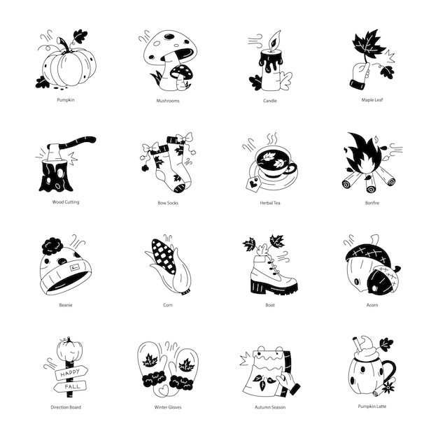 Collection of Autumn Season Hand Drawn Icons