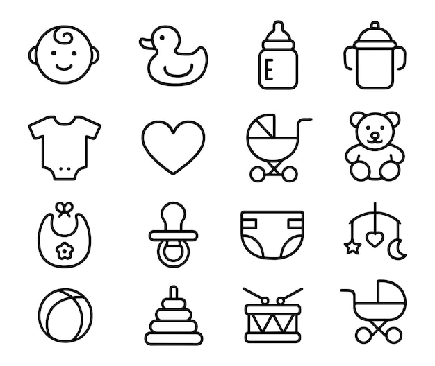 collection of babyrelated icons featuring toys clothing and accessories in a simple and playful design for childcare themes