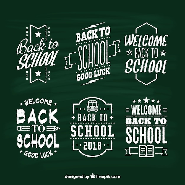 Collection of back to school labels in chalk style