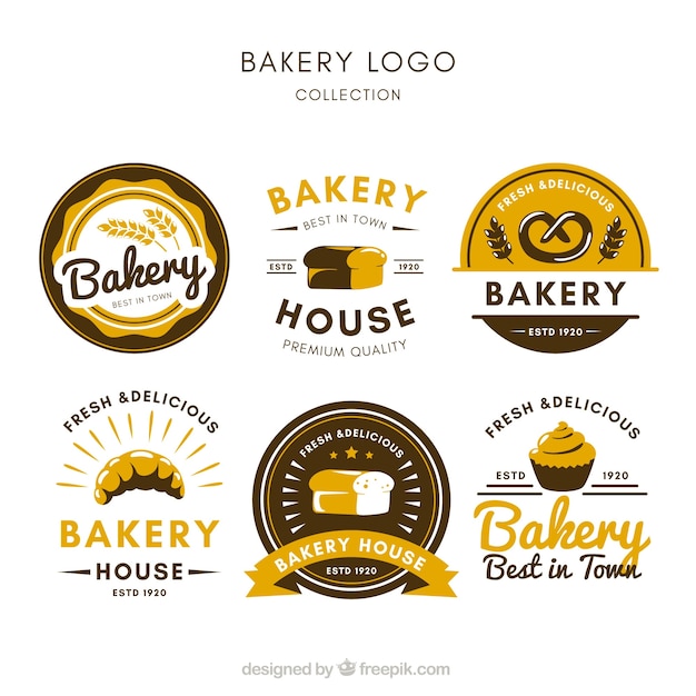 Collection of bakery logos in flat style