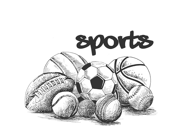 ボール スポーツ ボール バナーのコレクション 手描きのスケッチのベクトルの背景
