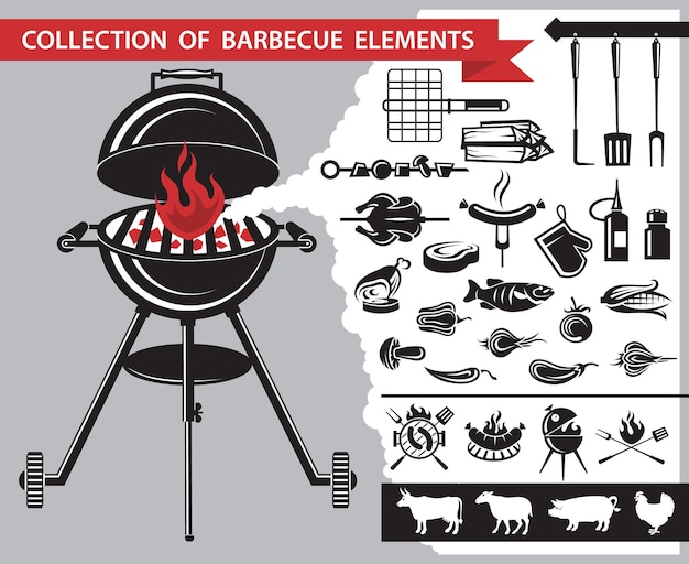 Vettore raccolta di elementi per barbecue