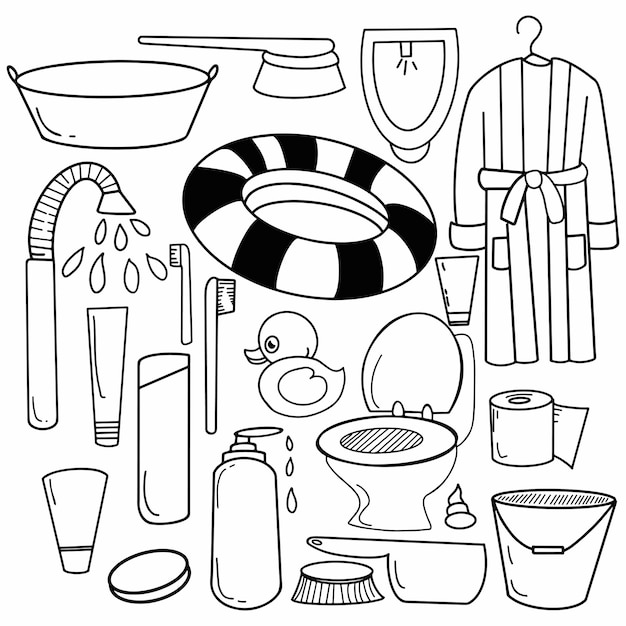 Vector collection bathrom eat icon of hand draw doodle coloring