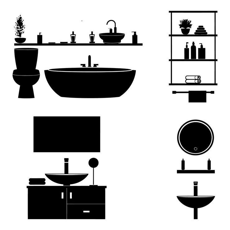 Vector a collection of bathroom items including a sink toilet and bathtub