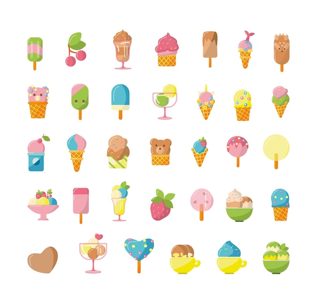 Vector collection of beautiful cartoon ice creams