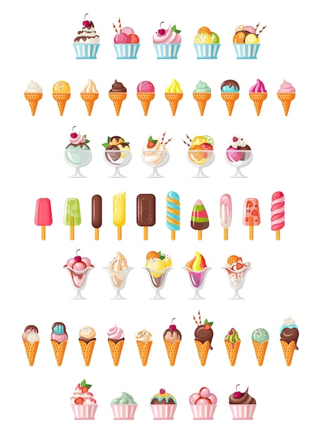 Collection of beautiful cartoon ice creams